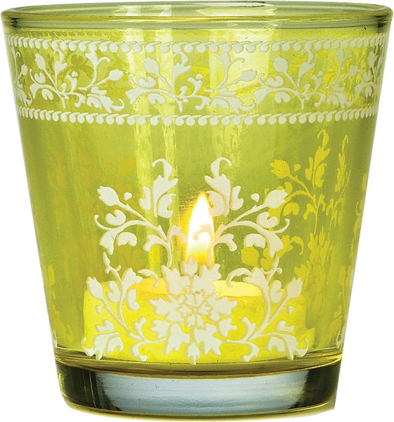 Fara Painted Glass Candle Holder - Chartreuse Green