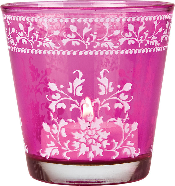 Fara Painted Glass Candle Holder - Fuchsia Pink