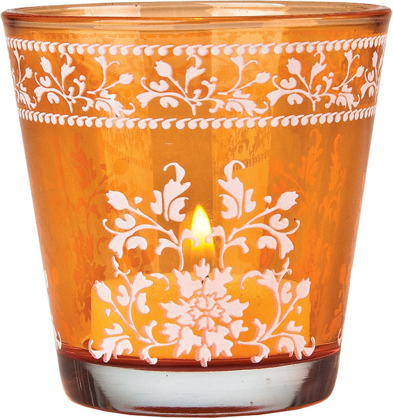Fara Painted Glass Candle Holder - Mango Orange