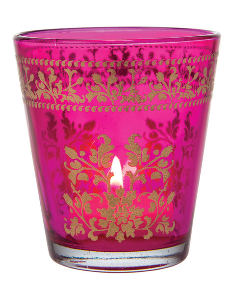 Juhi Painted Glass Candle Holder - Fuchsia Pink