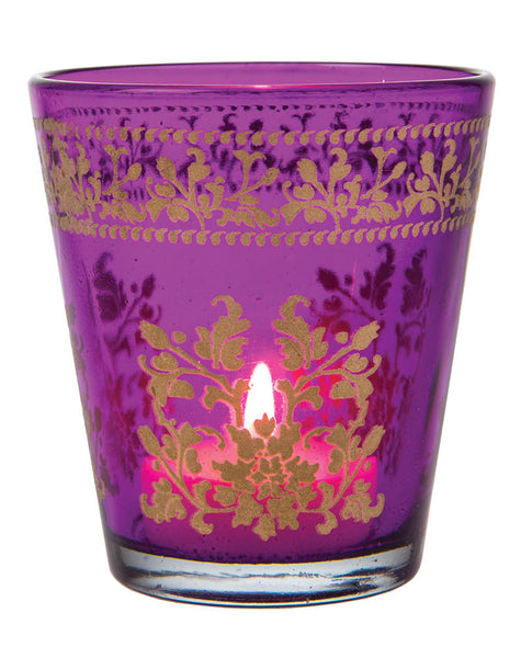 Juhi Painted Glass Candle Holder - Purple