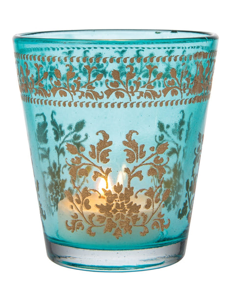 Juhi Painted Glass Candle Holder - Turquoise Blue
