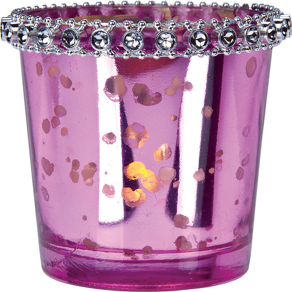 Lila Bejeweled Mercury Glass Candleholder - Fuchsia Pink